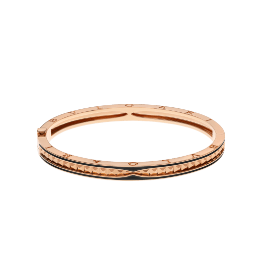 B.zero1 Rock 18 kt rose gold bracelet with studded spiral and black ceramic inserts on the edges BR858864 image 2