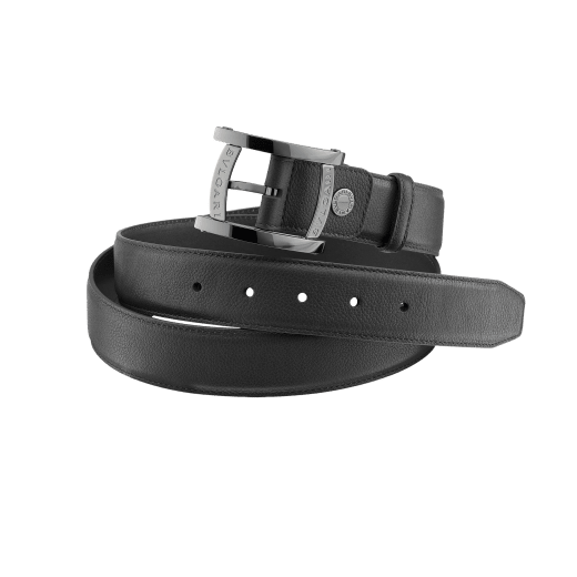 Man belt in black full grain calf leather with dark ruthenium plated hardware. A sport buckle inspired by the bezel of the Assioma man watch. Also available in other colours. Resizable/Adjustable ASSIOMA-FGCL image 1