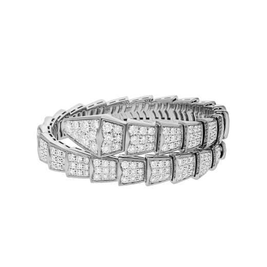 Serpenti Viper one-coil bracelet in 18 kt white gold, set with full pavé diamonds. BR855231 image 2