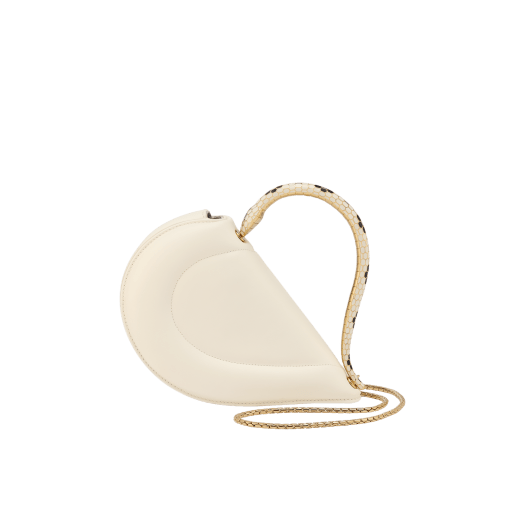 Serpenti Cuore 1968 top handle bag in star rose pink calf leather with crystal rose nappa leather lining. Captivating snake body-shaped top handle in gold-plated brass embellished with star rose pink enamel scales and zirconia eyes; press-button closure. SRN-001-1326S image 1