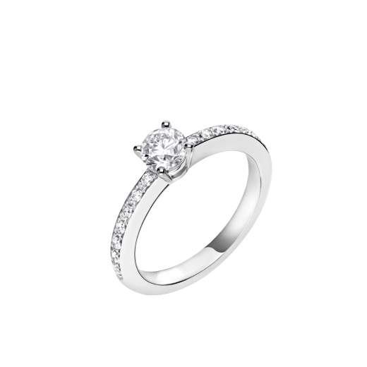 Griffe solitaire ring in platinum with a round brilliant cut diamond and pavé diamonds 340252 image 2