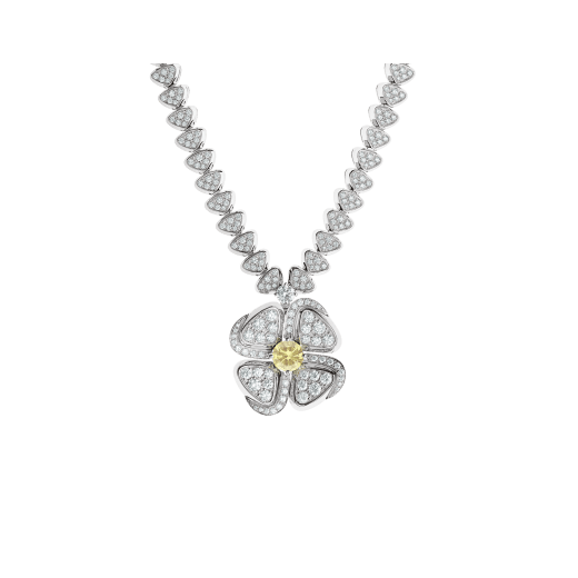 Fiorever 18 kt white gold necklace set with one central yellow diamond (0.50 ct) and pavé diamonds 357797 image 1