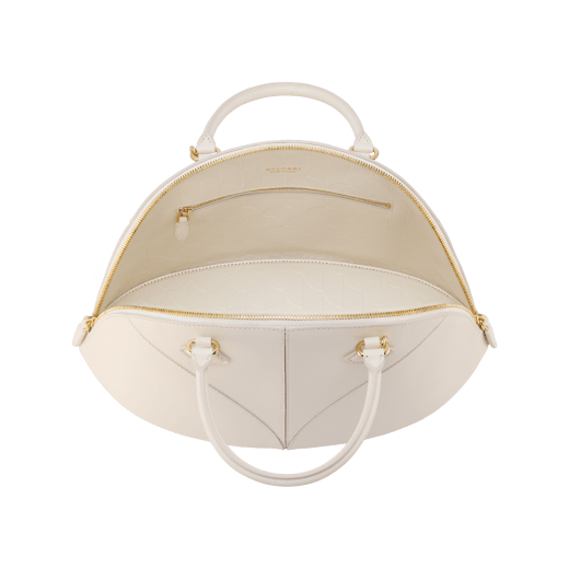 Marquise large top handle bag in black goat leather with black nappa leather lining and zipped closure. Detachable signature black goat leather charm with mirror. DAS-001-1324L image 4