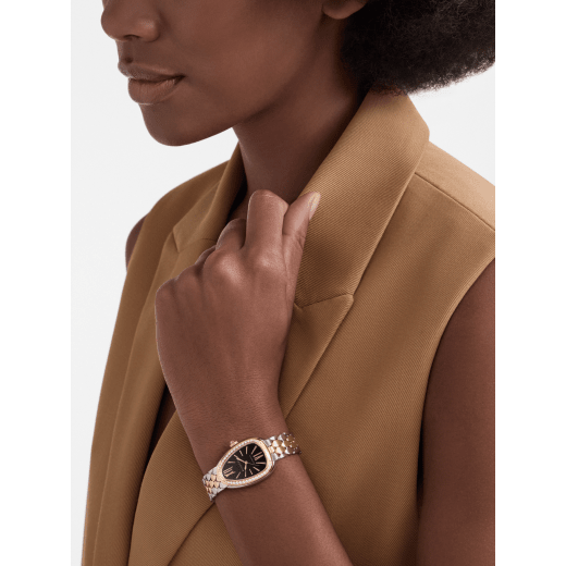 Serpenti Seduttori 腕錶，採用 18K 玫瑰金與精鋼材質，搭載寶格麗自製自動上鍊機械機芯，鑲鑽錶圈，黑色漆面錶盤。防水深度 30 公尺。 104059 image 1