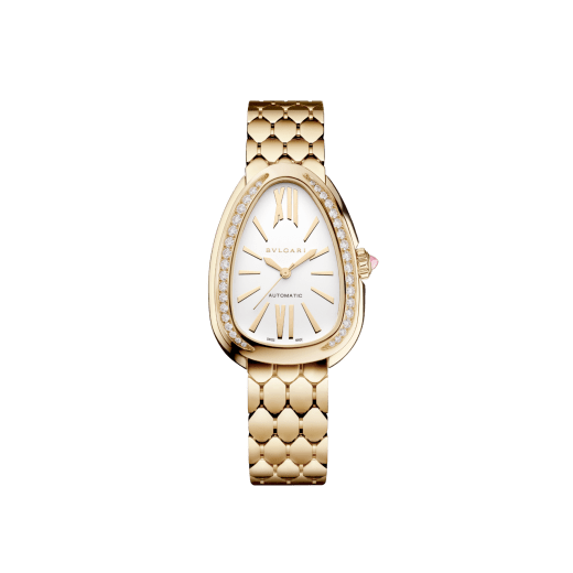 Serpenti Seduttori watch in 18 kt yellow gold with mechanical manufacture movement with automatic winding, diamond-set bezel and white opaline dial. Water-resistant up to 30 metres 103898 image 1