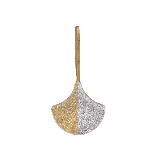 Ginkgo clutch in gold and silver Neige Pavé Crystals applied on suede with black nappa leather lining, and leather wristlet. DAS-001-1320S-CRYS image 1