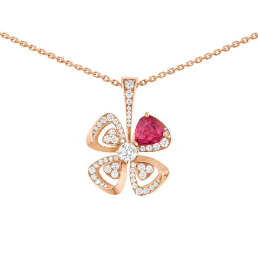 Fiorever 18 kt rose gold pendant necklace set with a brilliant-cut diamond, a fancy-cut rubellite and pavé diamonds 359928 image 4