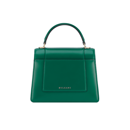 Serpenti Forever medium top handle bag in emerald green calf leather with black nappa leather lining. Captivating snakehead magnetic closure in light gold-plated brass embellished with deep jade intense green enamel and light gold-plated brass scales, and black onyx eyes. SEA-1282-CL image 3
