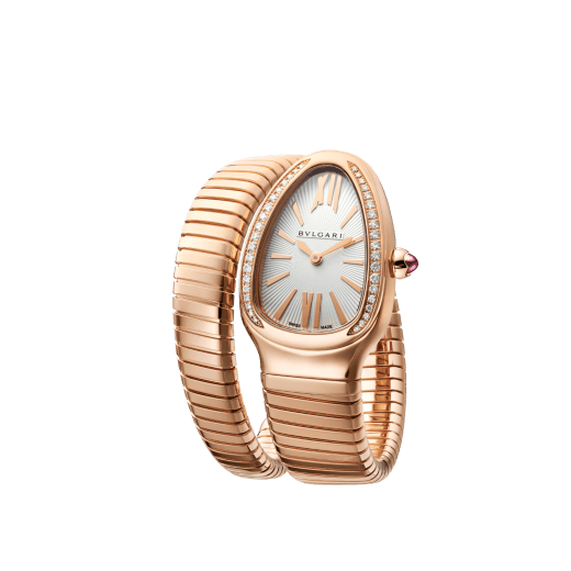 Serpenti Tubogas single spiral watch with 18 kt rose gold case set with brilliant-cut diamonds, silver opaline dial and 18 kt rose gold bracelet 103003 image 2