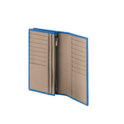 BULGARI BULGARI Man large yen wallet in grain calf leather, Mediterranean lapis blue on the outside and foggy opal grey on the inside. Iconic palladium-plated brass décor and folded closure. BBM-WLT-Y-ZP-16C-gclb image 2