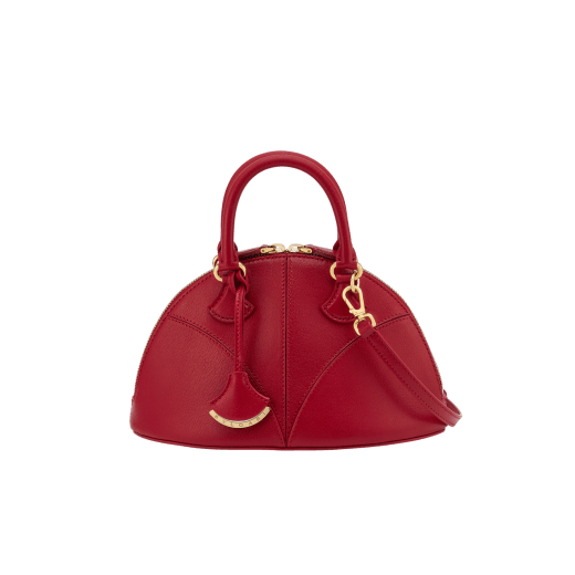 Marquise small top handle bag in black goat leather with black nappa leather lining and zipped closure. Detachable signature black goat leather charm with mirror. DAS-001-1325S image 5