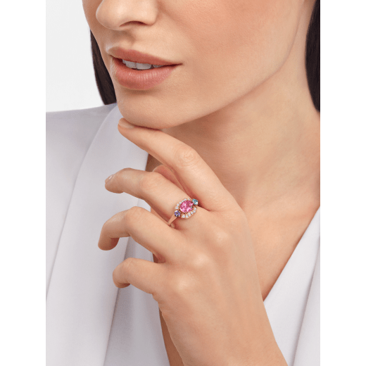 Allegra 18 kt rose gold ring set with a pink tourmaline, an amethyst, a blue topaz and pavé diamonds AN859885 image 1