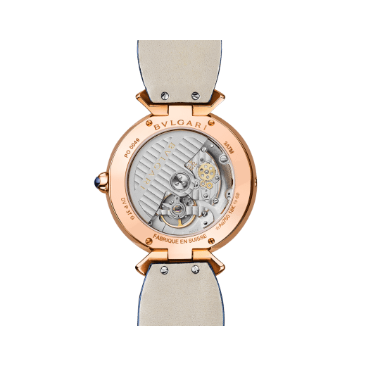 DIVAS' DREAM watch with 18 kt rose gold case set with brilliant-cut diamonds, mother-of-pearl dial with hand-painted peacock set with diamonds and dark blue alligator bracelet 102741 image 4