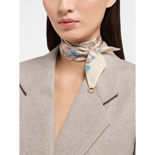 Polychroma shelley in fine multicolour silk twill with a BVLGARI BVLGARI metal pendant. Made of 100% silk. POLYCHROMA-SH image 1