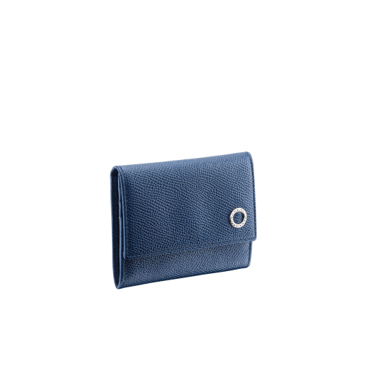 Coin and credit card holder in denim sapphire grain calf leather with brass palladium plated BVLGARI BVLGARI motif. BBM-COIN-CC-HOLDER image 1
