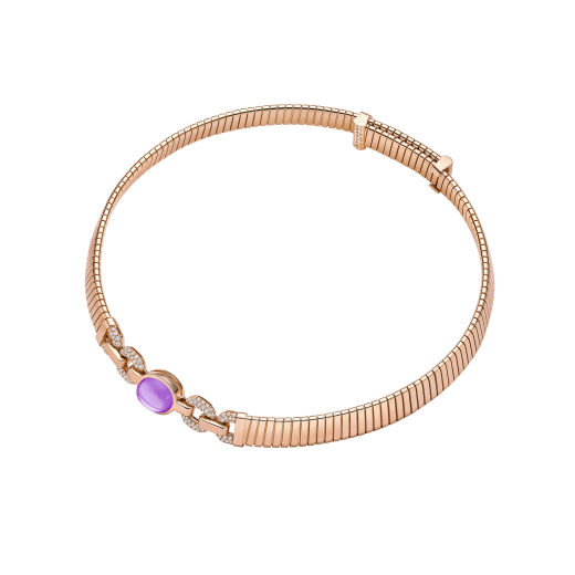 Bvlgari Tubogas 18 kt rose gold necklace set with a central amethyst and pavé diamonds. One size with adjustable fastening. 362001 image 2
