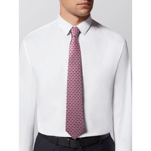 Siebenfach gefaltete Dad Party Krawatte aus feiner bedruckter Saglione-Seide in Mandarine. DADPARTY image 2