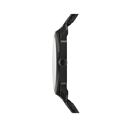Octo Finissimo Automatic watch with mechanical manufacture ultra-thin movement (2.23 mm thin), automatic winding, platinum microrotor, black DLC-coated sandblasted titanium case, black dial, hands and indexes, and black rubber bracelet. Water-resistant up to 30 metres. 104268 image 3