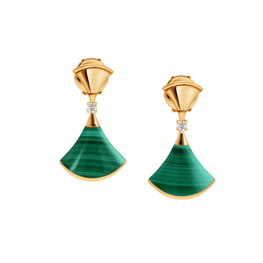 DIVAS' DREAM 18 kt yellow gold earrings set with malachite and round brilliant-cut diamonds (0.07 ct) 358128 image 1