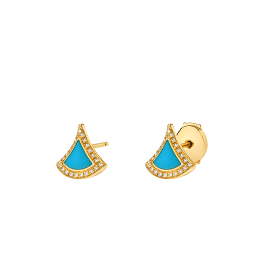 Divas' Dream 18 kt yellow gold earrings set with turquoise elements and pavé diamonds 361442 image 2