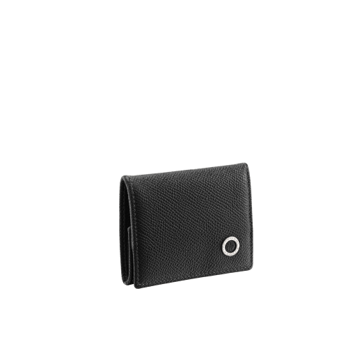 Coin holder in denim sapphire grain calf leather, with brass palladium plated hardware featuring the Bvlgari-Bvlgari motif. BBM-WLT-COIN image 1