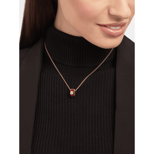 Serpenti Viper necklace with 18 kt rose gold chain and 18 kt rose gold pendant set with carnelian elements and demi-pavé diamonds. 355088 image 4