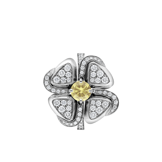Fiorever 18 kt white gold ring set with one central yellow diamond (0.30 ct) and pavé diamonds AN858908 image 2