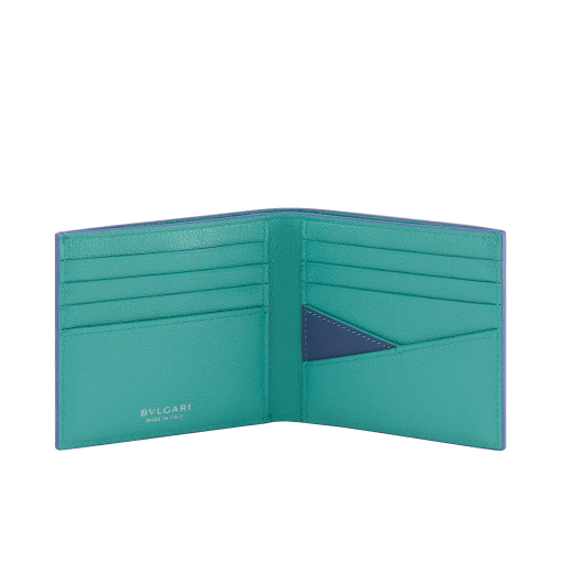 Bvlgari Bvlgari Man hipster compact wallet in Urban grained calf leather in forest green on the outside and emerald green on the inside. Iconic dark ruthenium-plated brass embellishment in matte forest green enamel and folded closure. BBM-WLT2FASYMc image 2