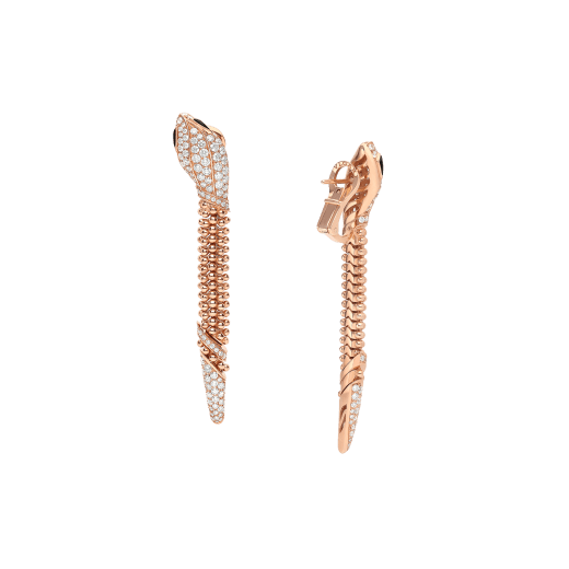 Serpenti 18 kt rose gold earrings set with pavé diamonds on the head and tail, and black onyx eyes 359387 image 3
