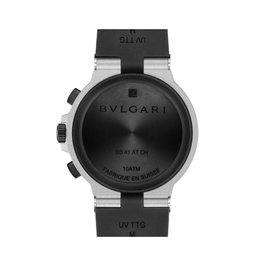 Bulgari Aluminium watch with mechanical manufacture movement, automatic winding, chronograph, 41 mm aluminum case, black rubber bezel and bracelet, and black dial. Water resistant up to 100 meters 103868 image 4