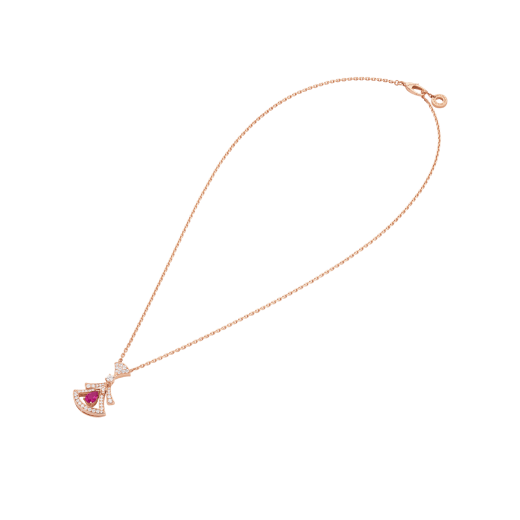 DIVAS' DREAM necklace in 18 kt rose gold set with a pear-shaped rubellite, a round brilliant-cut diamond and pavé diamonds 360619 image 2