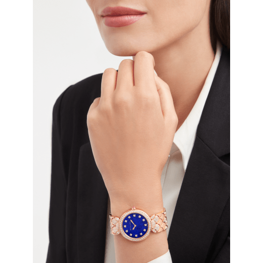DIVAS' DREAM watch with 18 kt rose gold case and bracelet set with brilliant-cut diamonds, lapis lazuli dial and 12 diamond indexes. Water-resistant up to 30 meters 103574 image 4