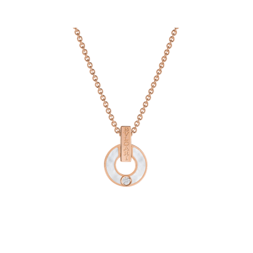 Skelettierte BVLGARI BVLGARI Halskette aus 18 Karat Roségold mit Perlmutt-Elementen und einem runden Diamanten im Brillantschliff 357546 image 1