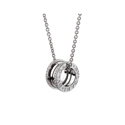 B.zero1 necklace with 18 kt white gold chain and 18 kt white gold round pendant set with pavé diamonds on the edges 350054 image 1