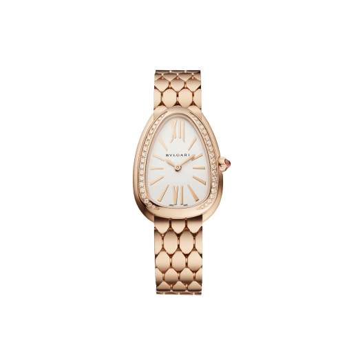 Serpenti Seduttori watch with 18 kt rose gold case, 18 kt rose gold bezel set with diamonds, white silver opaline dial and brushed 18 kt rose gold bracelet. 103169 image 1