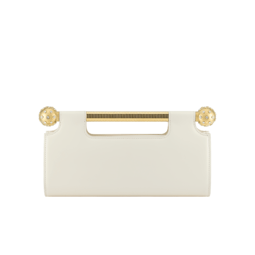 Tubogas Spheres clutch in Perla White calf leather with Perla White nappa leather lining. Iconic handle in gold-plated brass with spheres at both ends embellished with zirconia; magnetic closure. TGC-001-1395S image 1