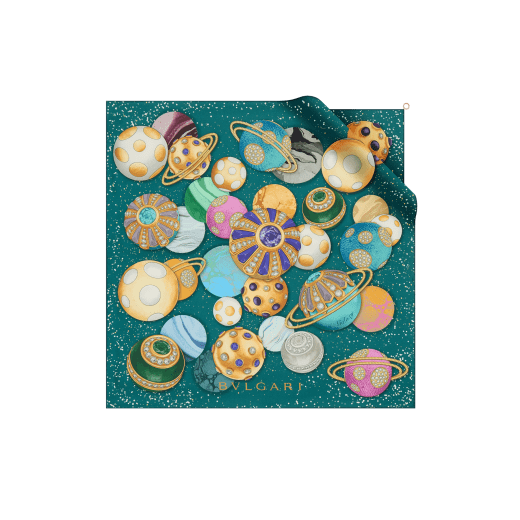 Foulard Galaxy en sergé de soie fine vert sarcelle doté d’un pendentif en métal BVLGARI BVLGARI. Modèle confectionné en 100&nbsp;% soie. 246598 image 1