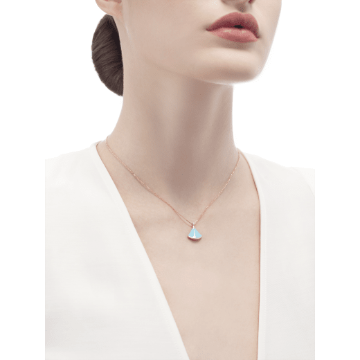 DIVAS' DREAM necklace in 18 kt rose gold with pendant set with turquoise and one diamond. 350584 image 3
