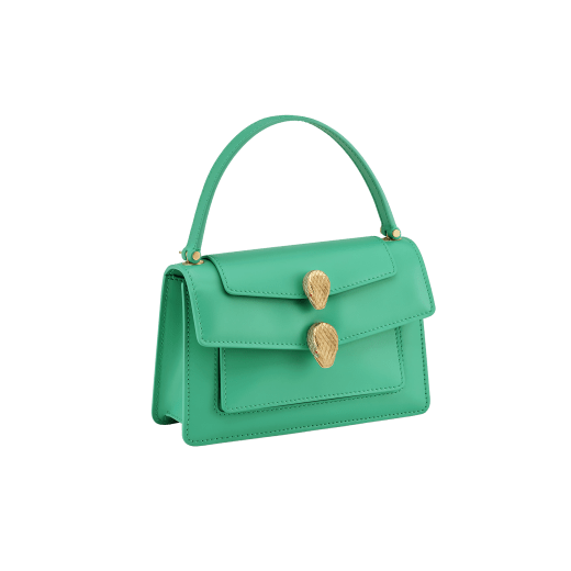 Alexander Wang x Bulgari small belt bag in spring peridot green calf leather with black nappa leather lining. Captivating double Serpenti head closure in antique gold-plated brass embellished with red enamel eyes. 291888 image 2