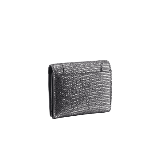 "Serpenti Forever" super compact wallet in multicolour "Shaded" karung skin and Aquamarine light blue calf leather. Tempting snakehead zip puller in pearled lilac and matte Aquamarine light blue enamel, with black enamel eyes. SEA-SUPERCOMPACT-MK image 3
