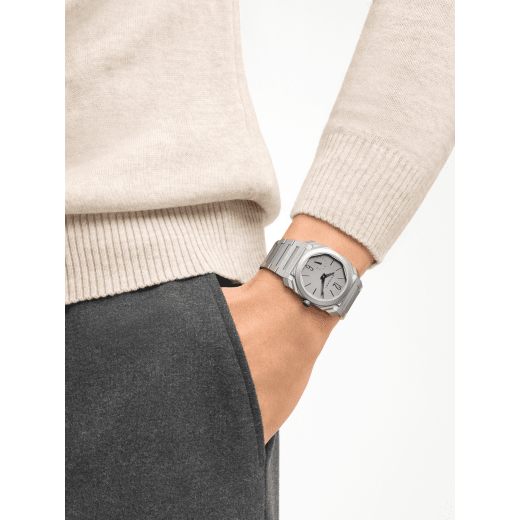 Octo Finissimo Automatic watch in sandblasted titanium case and bracelet with extra thin mechanical manufacture movement, automatic winding, small seconds and opaline titanium dial. Water-resistant up to 30 metres 104089 image 1