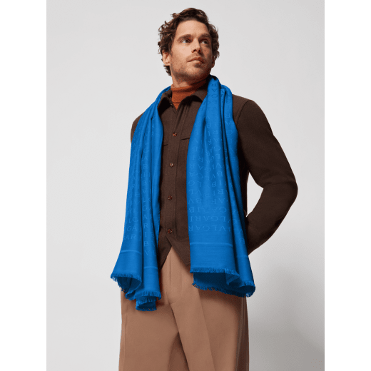 Lettere Maxi stole in fine Mediterranean lapis blue silk wool. Made of 60% silk, 40% wool. LETTEREMAXIc image 2
