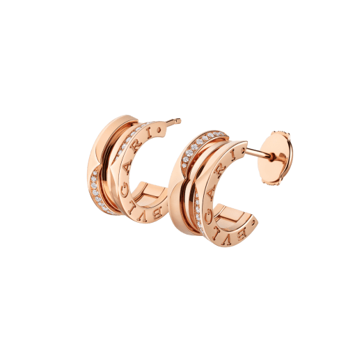 Orecchini a cerchio B.zero1 in oro rosa 18 kt con pavé di diamanti lungo i profili esterni. 361777 image 2