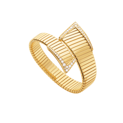 Bvlgari Tubogas asymmetric 18 kt yellow gold bracelet set with demi pavé diamonds BR860836 image 1