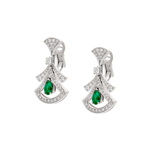 DIVAS' DREAM 18 kt white gold openwork earring set with pear-shaped emeralds (1.20 ct), round brilliant-cut and pavé diamonds (1.48 ct) 356956 image 2