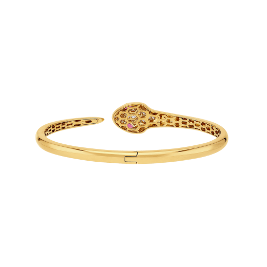Serpenti 18 kt yellow gold bracelet set with rubellite eyes and demi pavé diamonds on the head and the tail BR858986 image 6