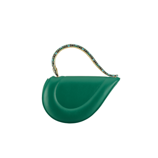 Serpenti Cuore 1968 top handle bag in perla white calf leather with perla white nappa leather lining. Captivating snake body-shaped top handle in gold-plated brass embellished with perla white and black enamel scales and zirconia eyes; press-button closure. SRN-001-1367S-r image 4