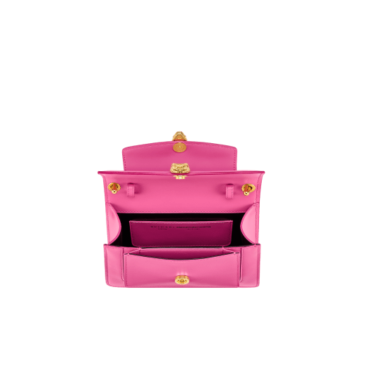 Alexander Wang x Bulgari small belt bag in azalea quartz pink calf leather with black nappa leather lining. Captivating double Serpenti head magnetic closure in antique gold-plated brass embellished with red enamel eyes. 292314 image 4
