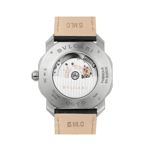 Octo Roma watch with mechanical manufacture movement, automatic winding, stainless steel case, anthracite dial and black alligator bracelet. 102855 image 4