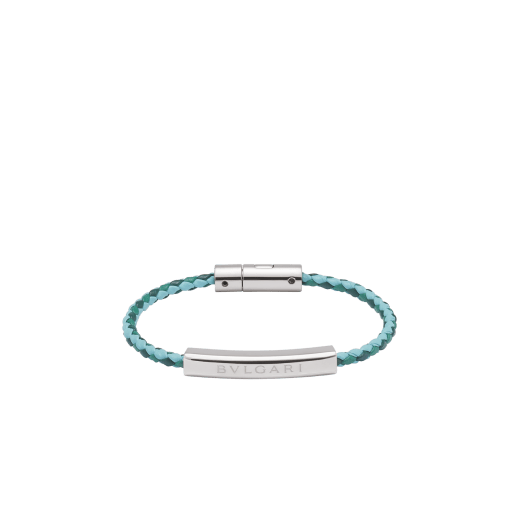 BULGARI BULGARI bracelet in forest green and emerald green calf leather. Silver plate in the middle engraved with iconic BULGARI logo and silver clasp closure. LOGOPLATEW-WCL-FE image 1